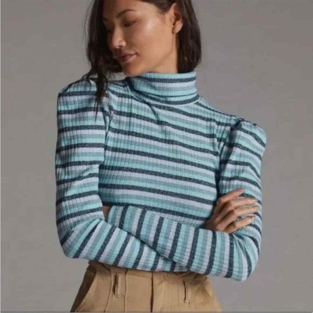 Maeve Tops | Maeve Blue Stripe Turtleneck